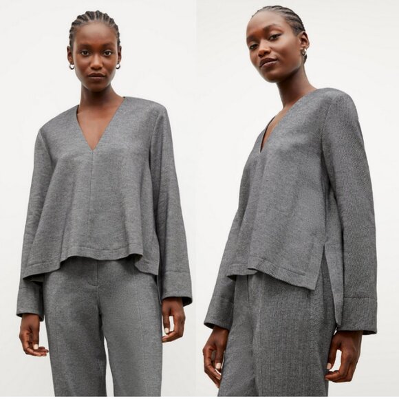 M.M.LAFLEUR The Annette Top High Low Flannel Twill Charcoal Melange Gray Size L - Picture 1 of 11